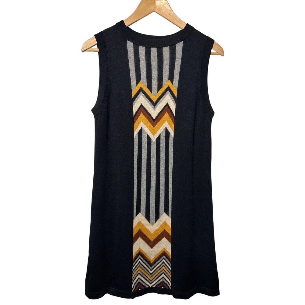 Missoni Knit Chevron Stripe Sleeveless Sweater Dress Black Gray Yellow Small EUC
